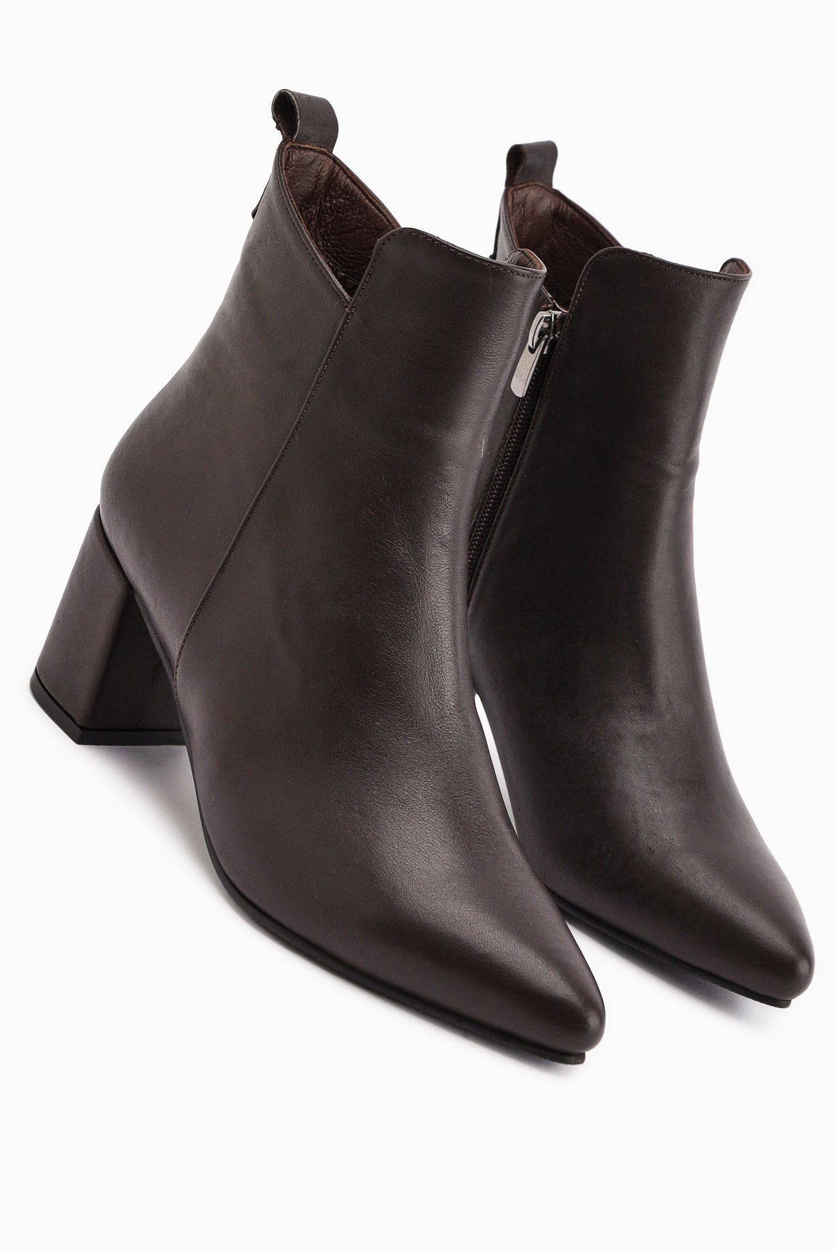 Julia Hakiki Deri Kahve Topuklu Kadın Bot