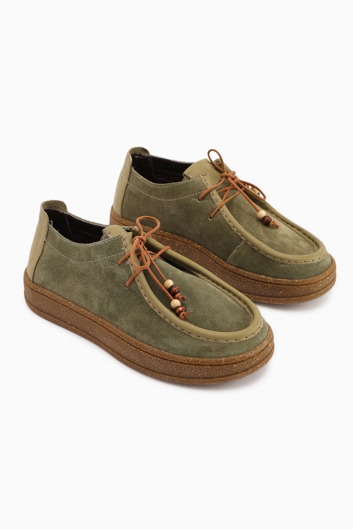 Polin Hakiki Deri Haki Süet Bağcıklı Günlük Loafer Ayakkabı