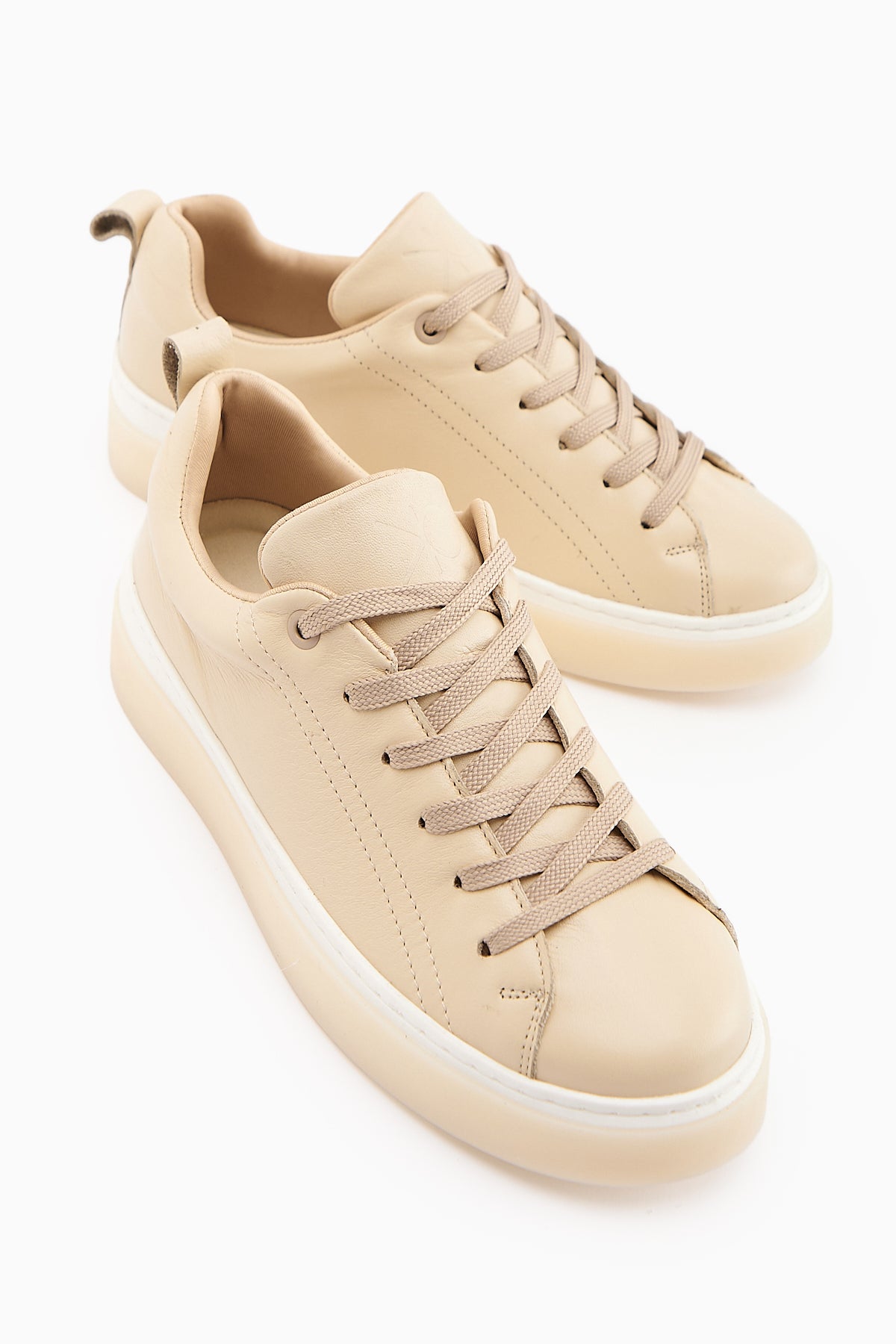 Lina Hakiki Deri Bej Kadın Sneaker Ayakkabı