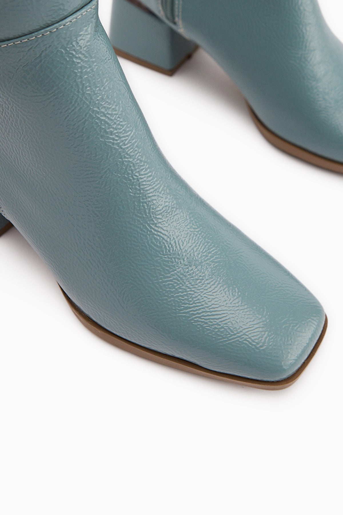 Miami Mavi Kırışık Rugan Küt Burunlu Çizme