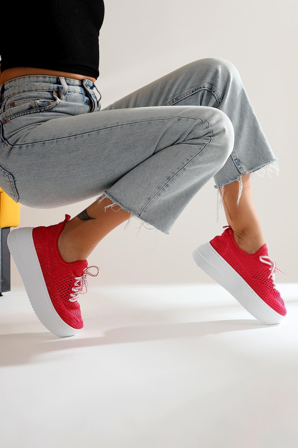 Benito Fuşya Triko Streç Kalın Tabanlı Sneakers