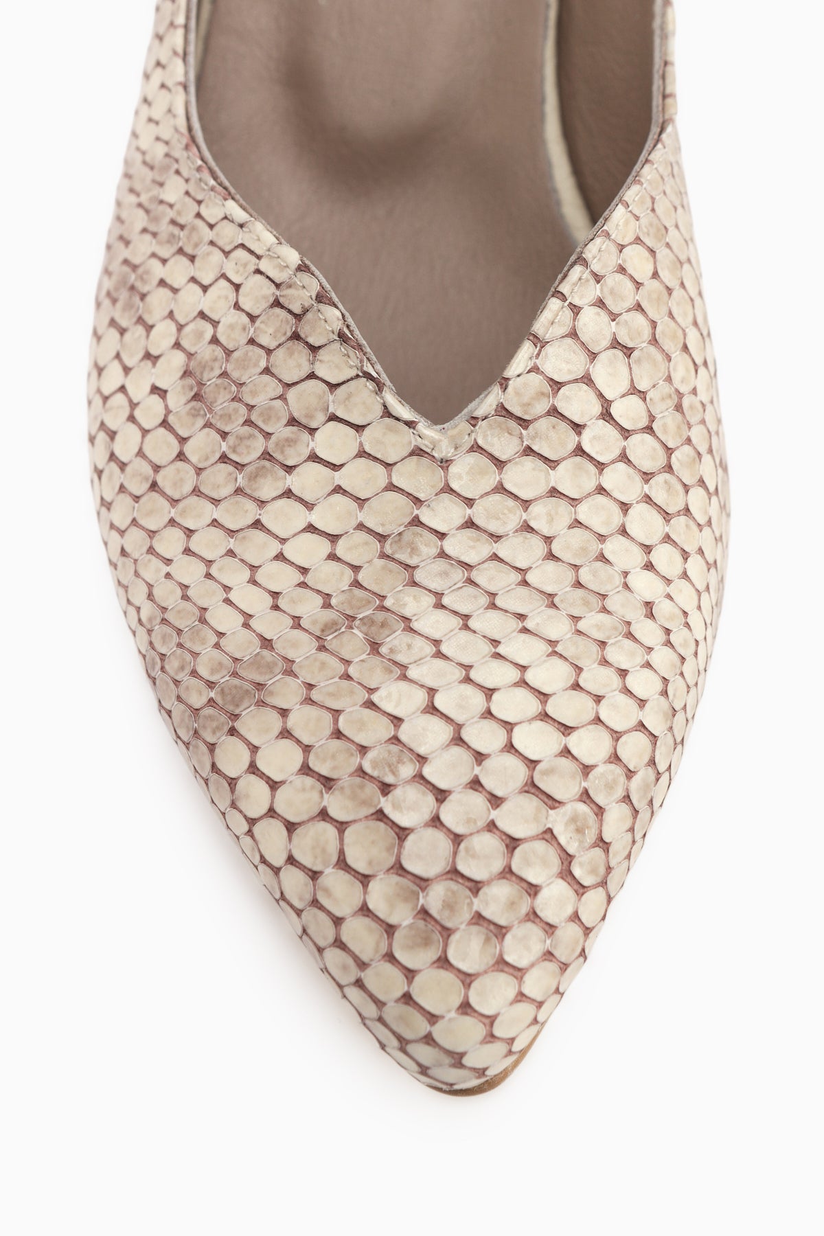 Samia Hakiki Deri Bej Yılan Desenli Kalın Topuklu Kadın Ayakkabı