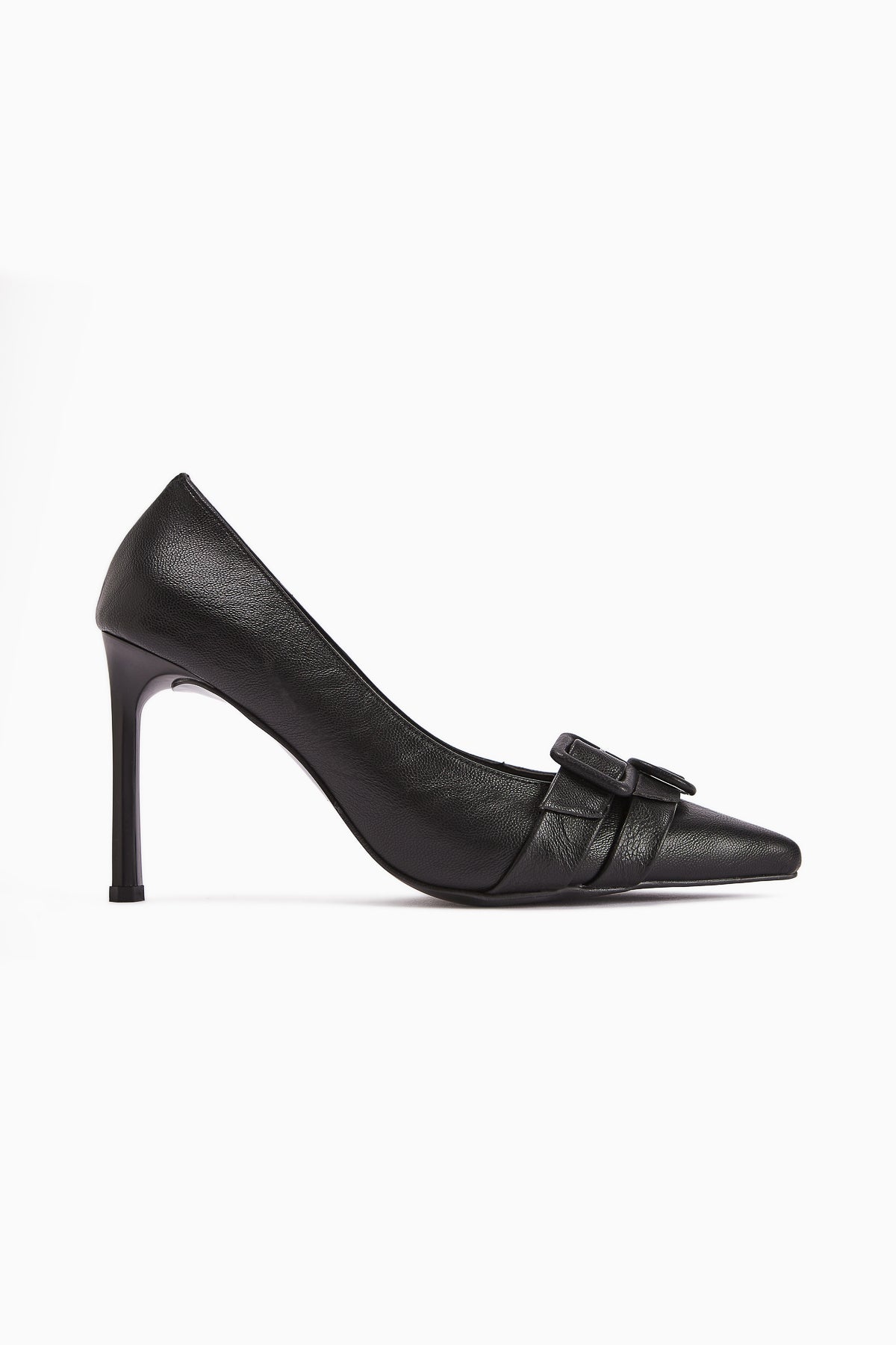 Halez Siyah Tokalı Stiletto Sivri Burunlu Kadın Topuklu Ayakkabı