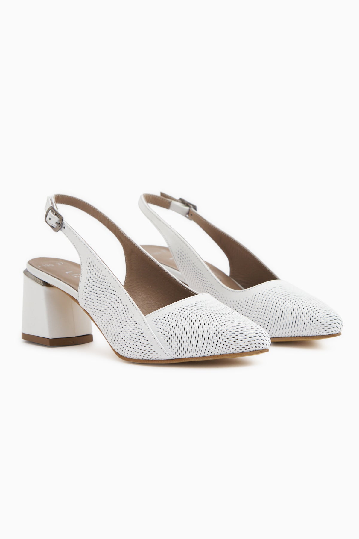 Donia Hakiki Deri Beyaz Topuklu Kadın Sandalet