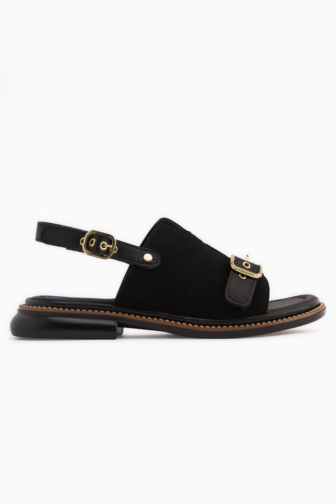 Neveen Siyah Süet Tokalı Kadın Sandalet