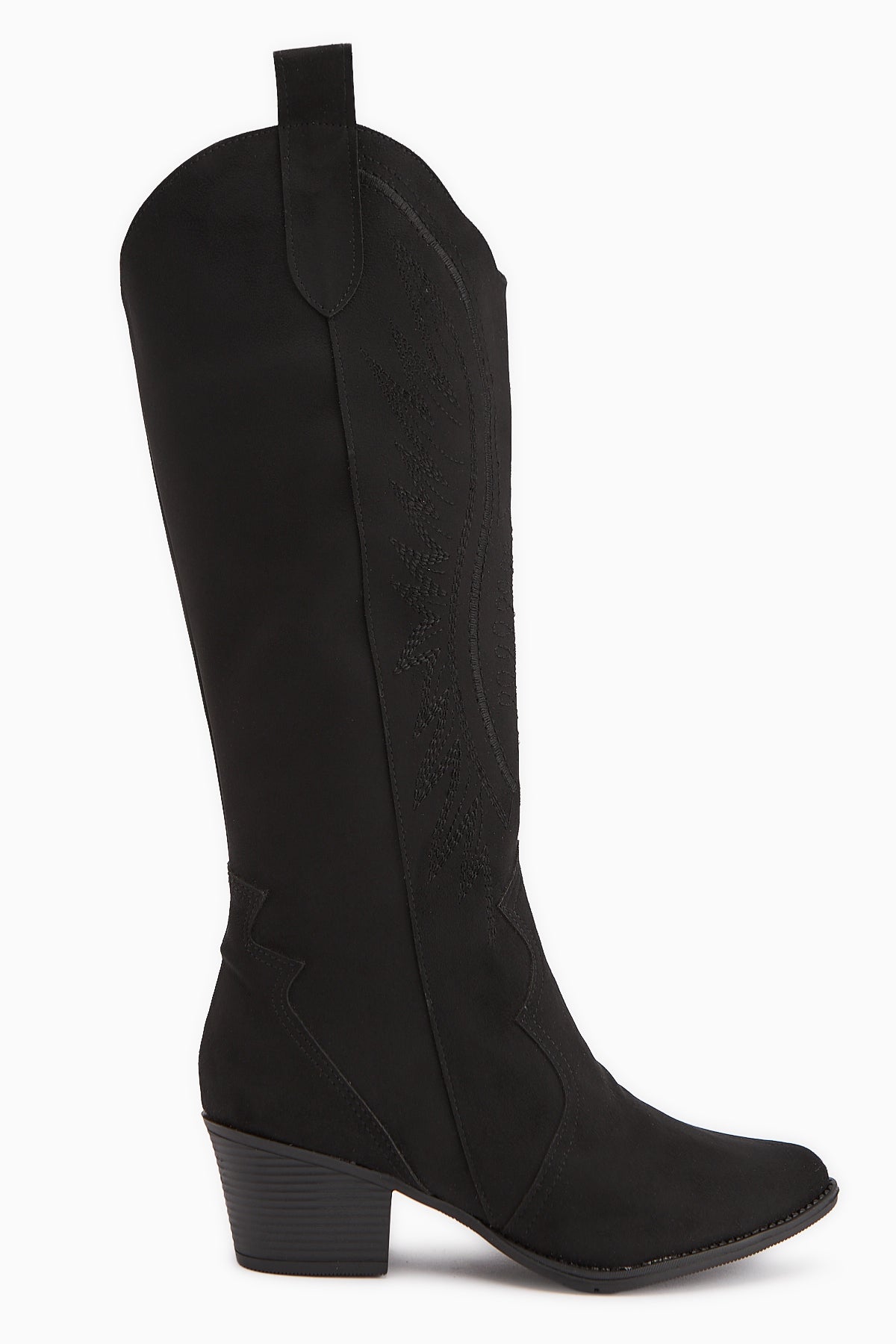 Hero Siyah Süet Nakışlı Kovboy Çizme