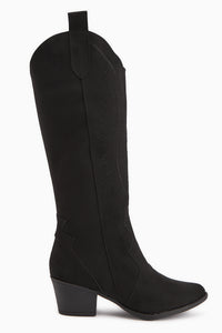 Hero Siyah Süet Nakışlı Kovboy Çizme