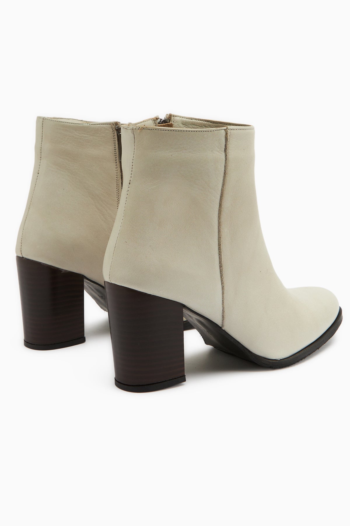 Teres Hakiki Deri Bej Topuklu Kadın Bot