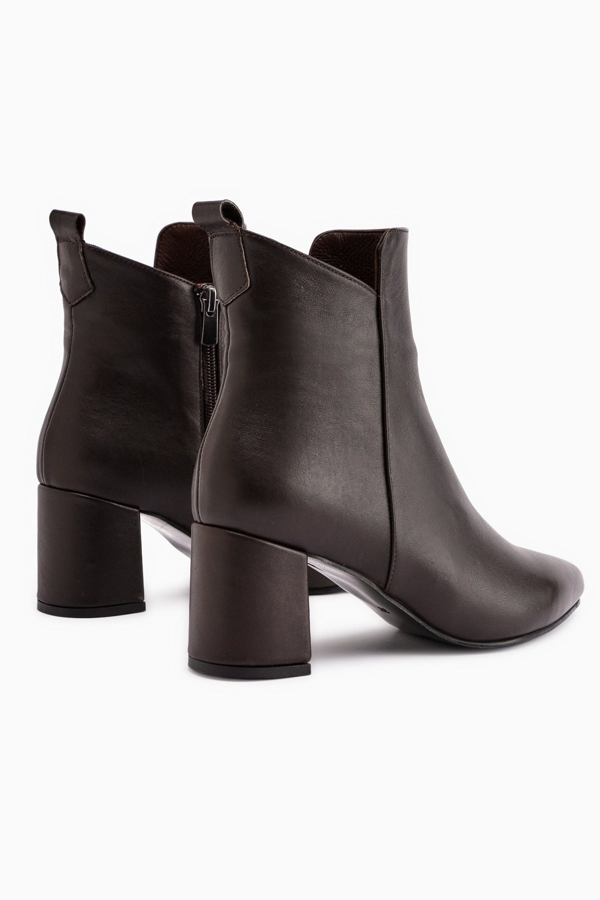 Julia Hakiki Deri Kahve Topuklu Kadın Bot