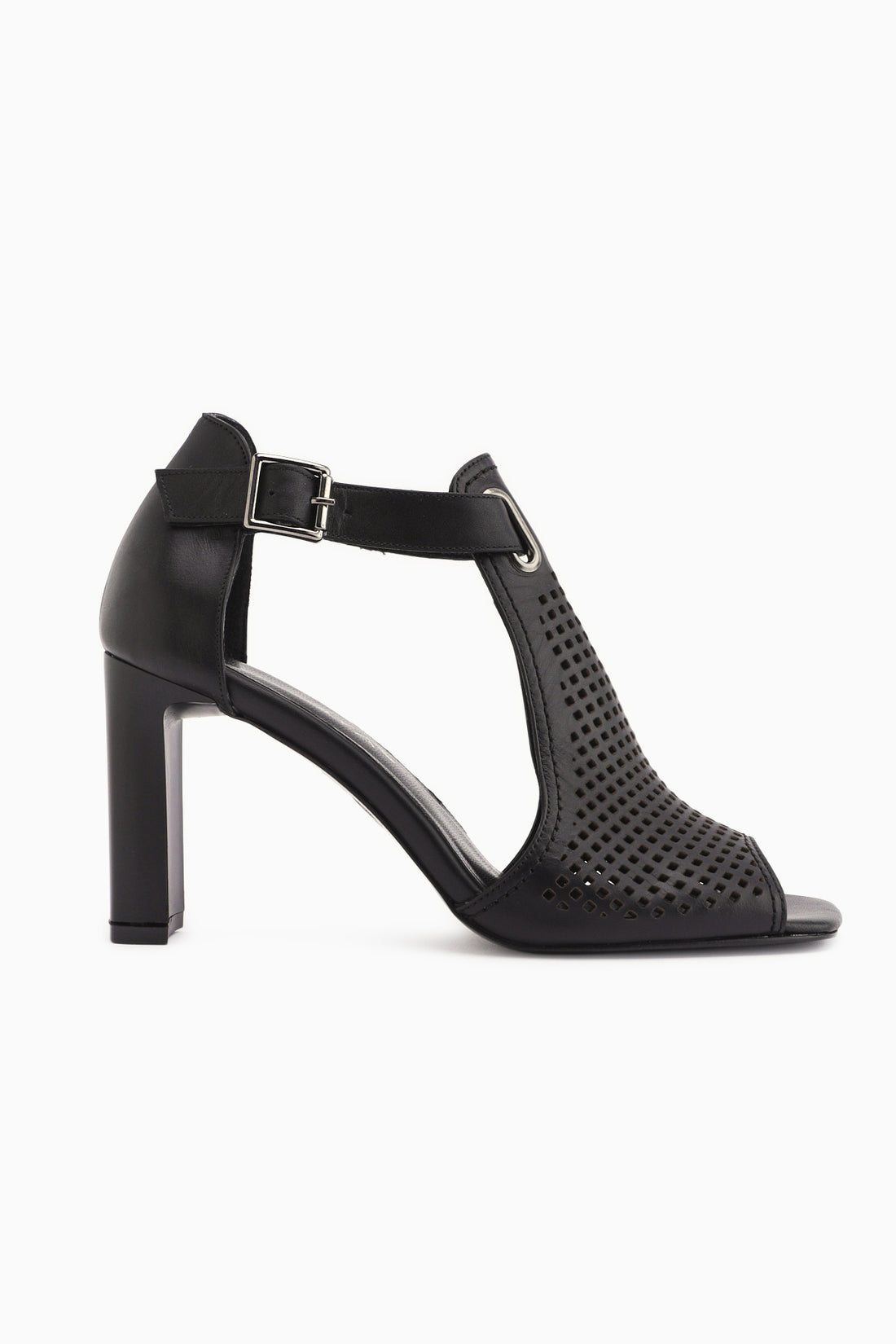 Monica Hakiki Deri Siyah Bilekten Tokalı Kalın Topuklu Kadın Ayakkabı