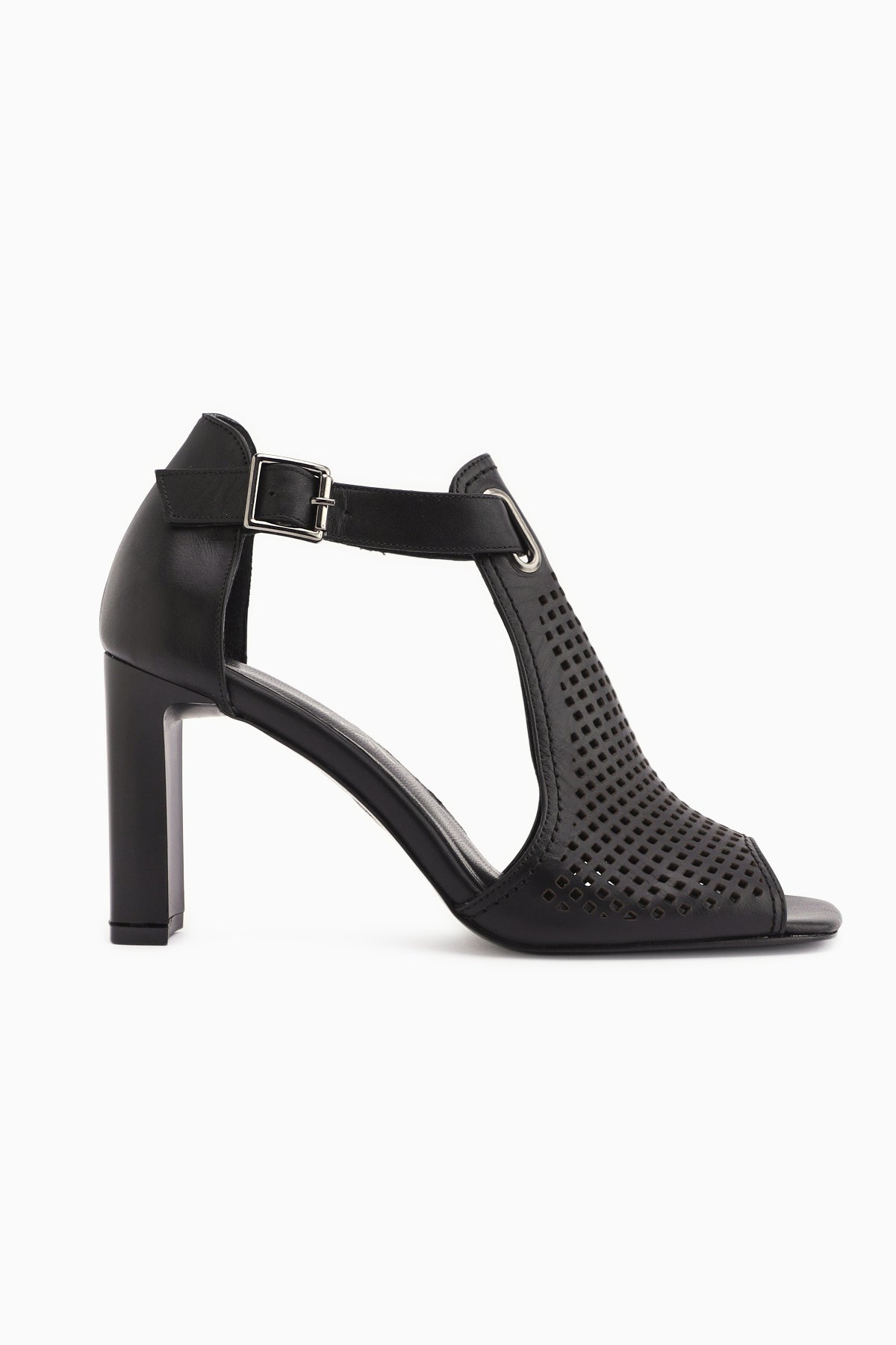 Monica Hakiki Deri Siyah Bilekten Tokalı Kalın Topuklu Kadın Ayakkabı