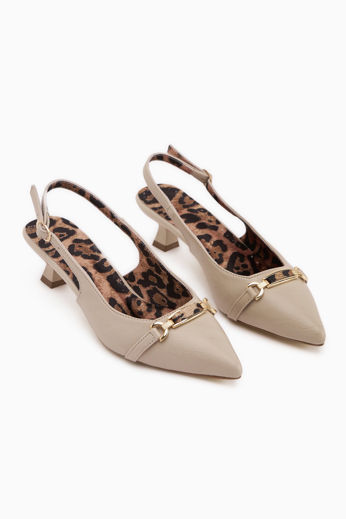 Dima Bej Leopar Desenli Kısa Topuklu Kadın Ayakkabı