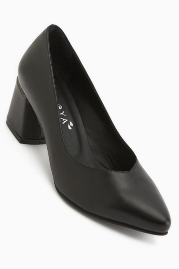 Ferida Hakiki Deri Siyah Kalın Topuklu Kadın Ayakkabı