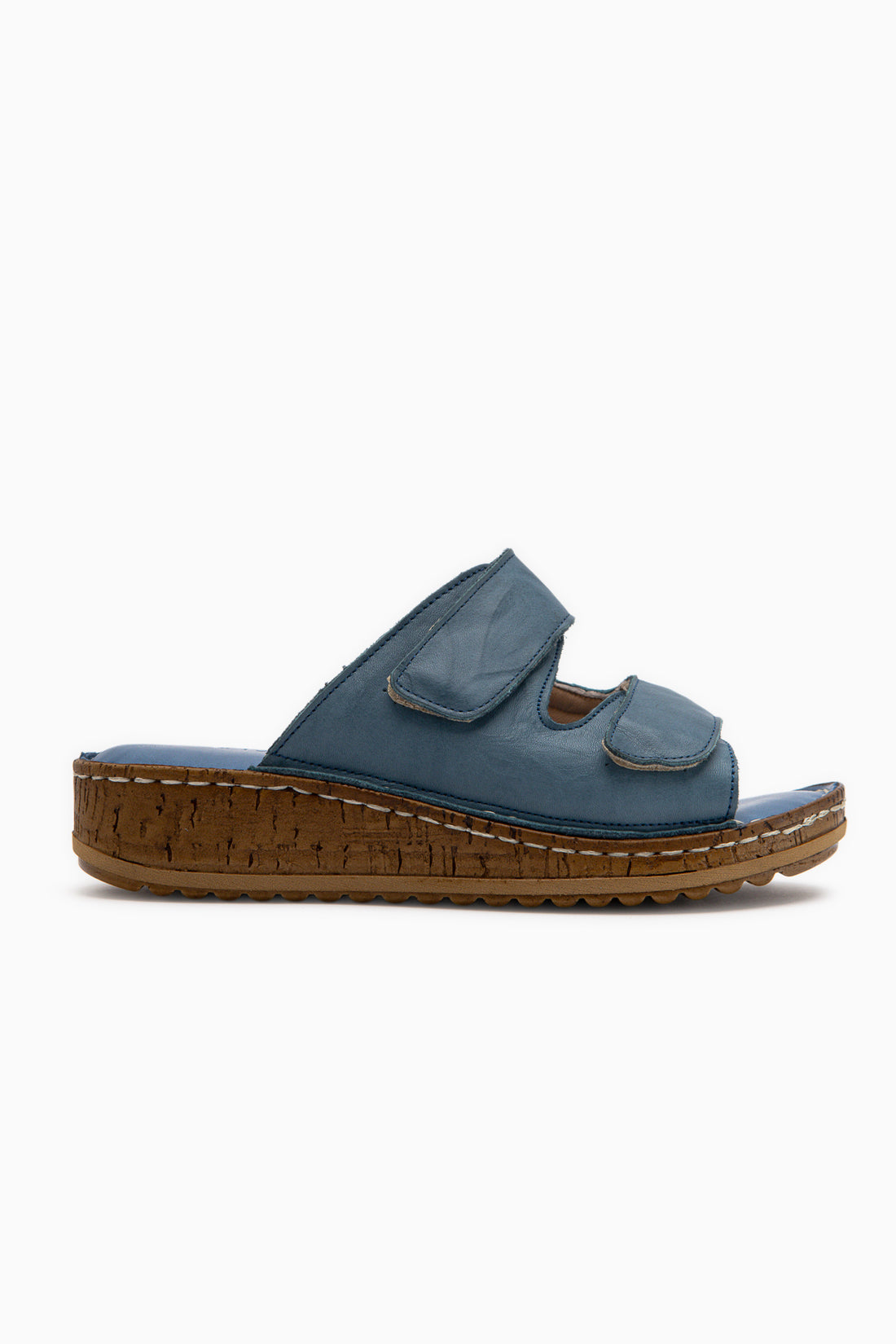 Aditi Hakiki Deri Mavi Çift Bantlı Kadın Terlik