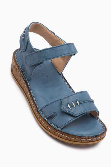 Leone Hakiki Deri Mavi Kadın Sandalet