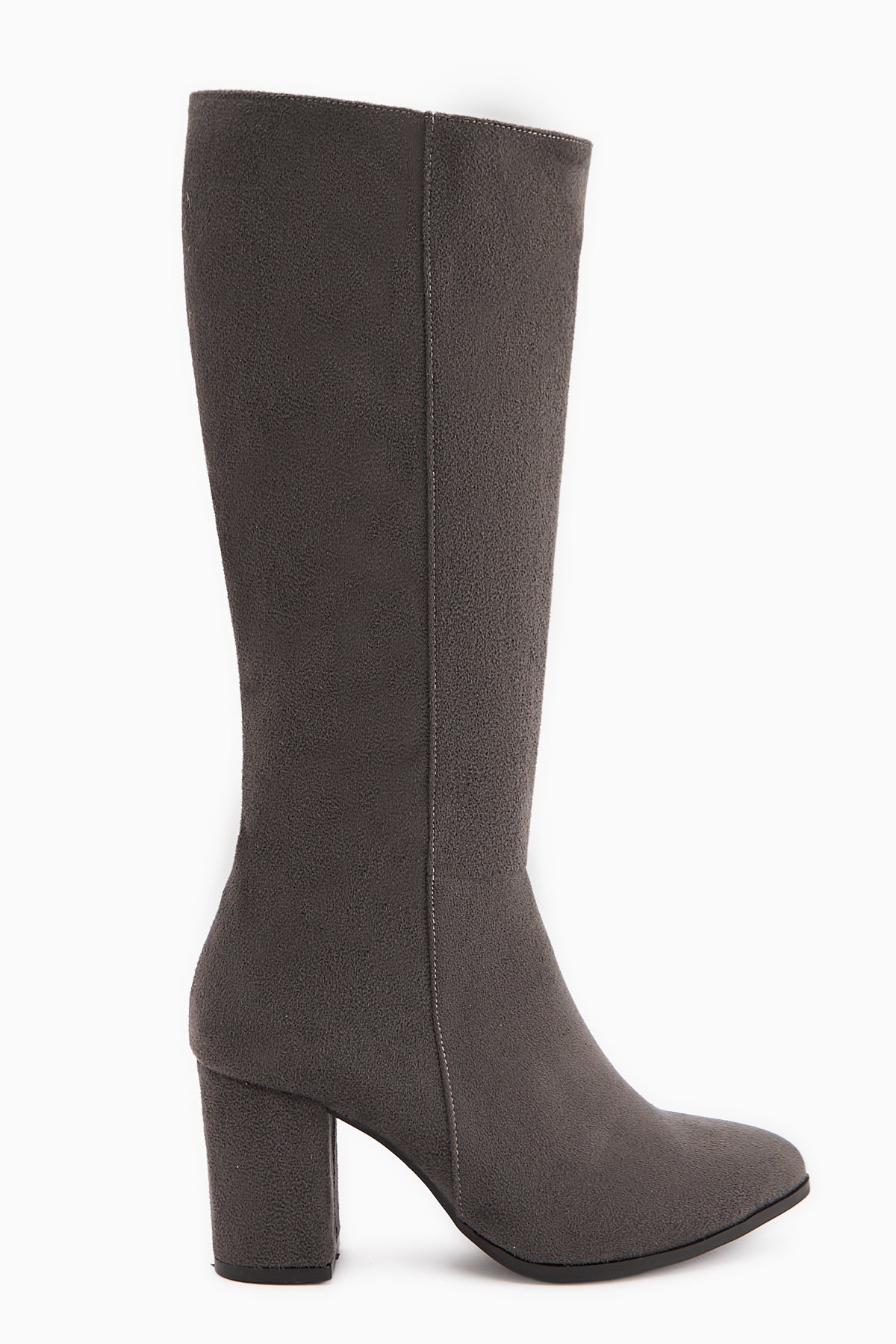 Tatum Gri Sivri Burunlu Orta Topuklu Çizme