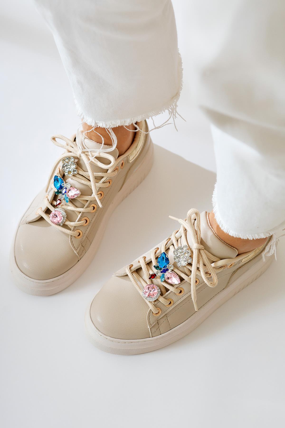 Deena Bej Kalın Tabanlı Taş Detaylı Sneakers