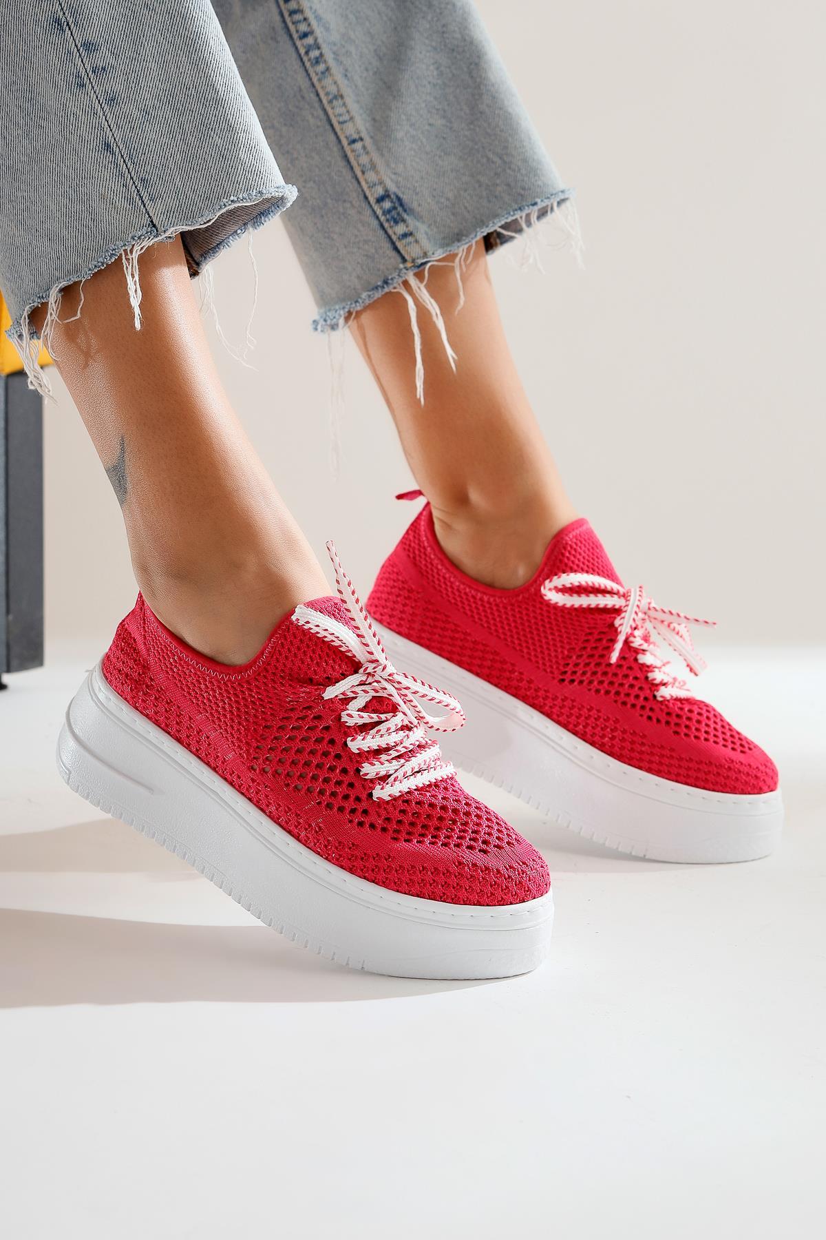 Benito Fuşya Triko Streç Kalın Tabanlı Sneakers