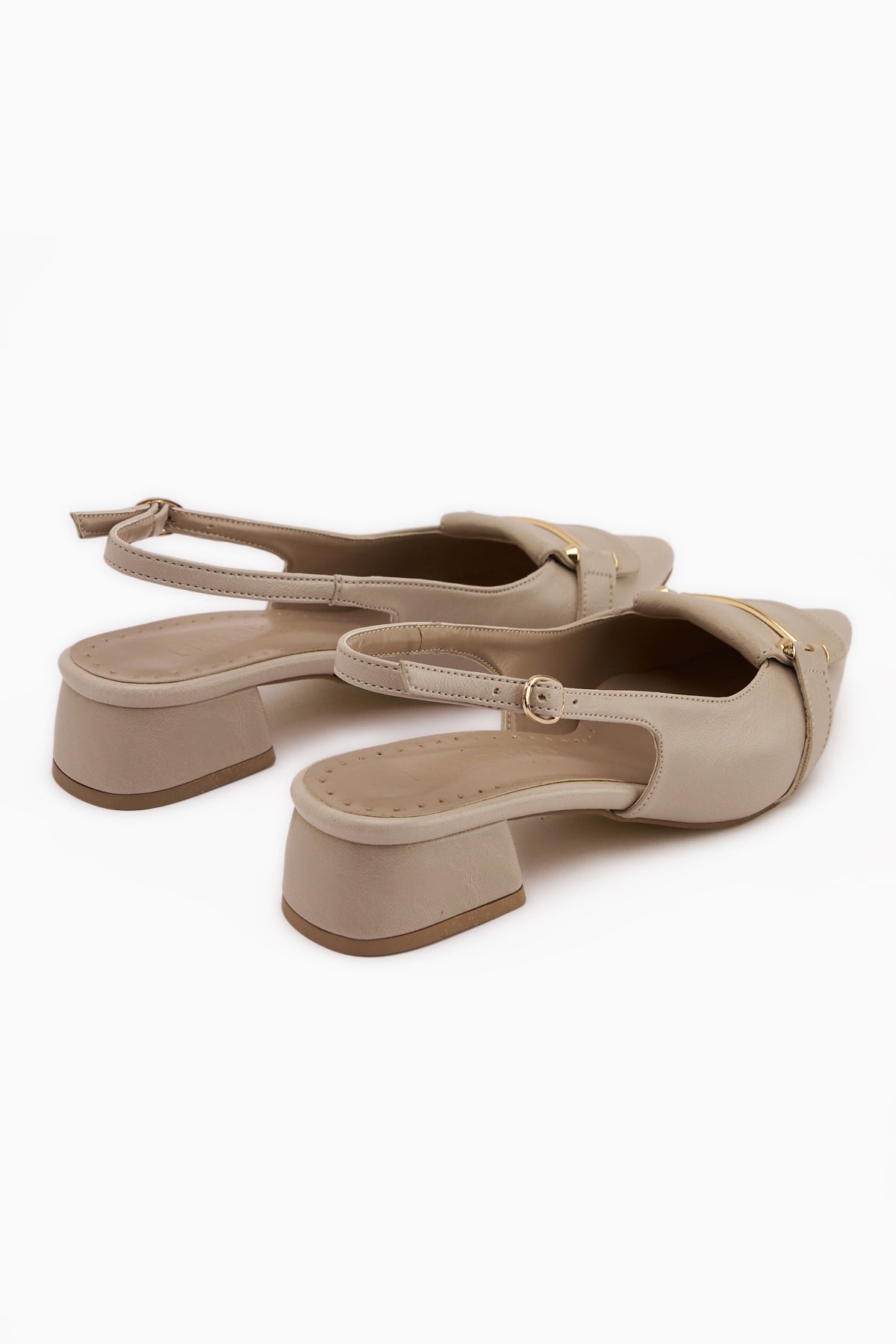 Enja Bej Tokalı Kısa Topuklu Kadın Topuklu Ayakkabı