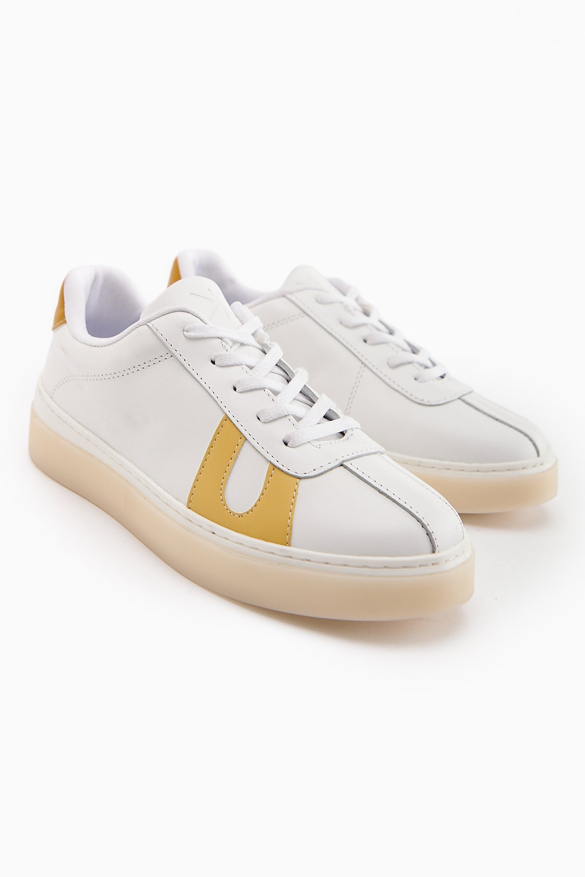 Eddie Hakiki Deri Beyaz Sarı Sneaker Kadın Ayakkbı