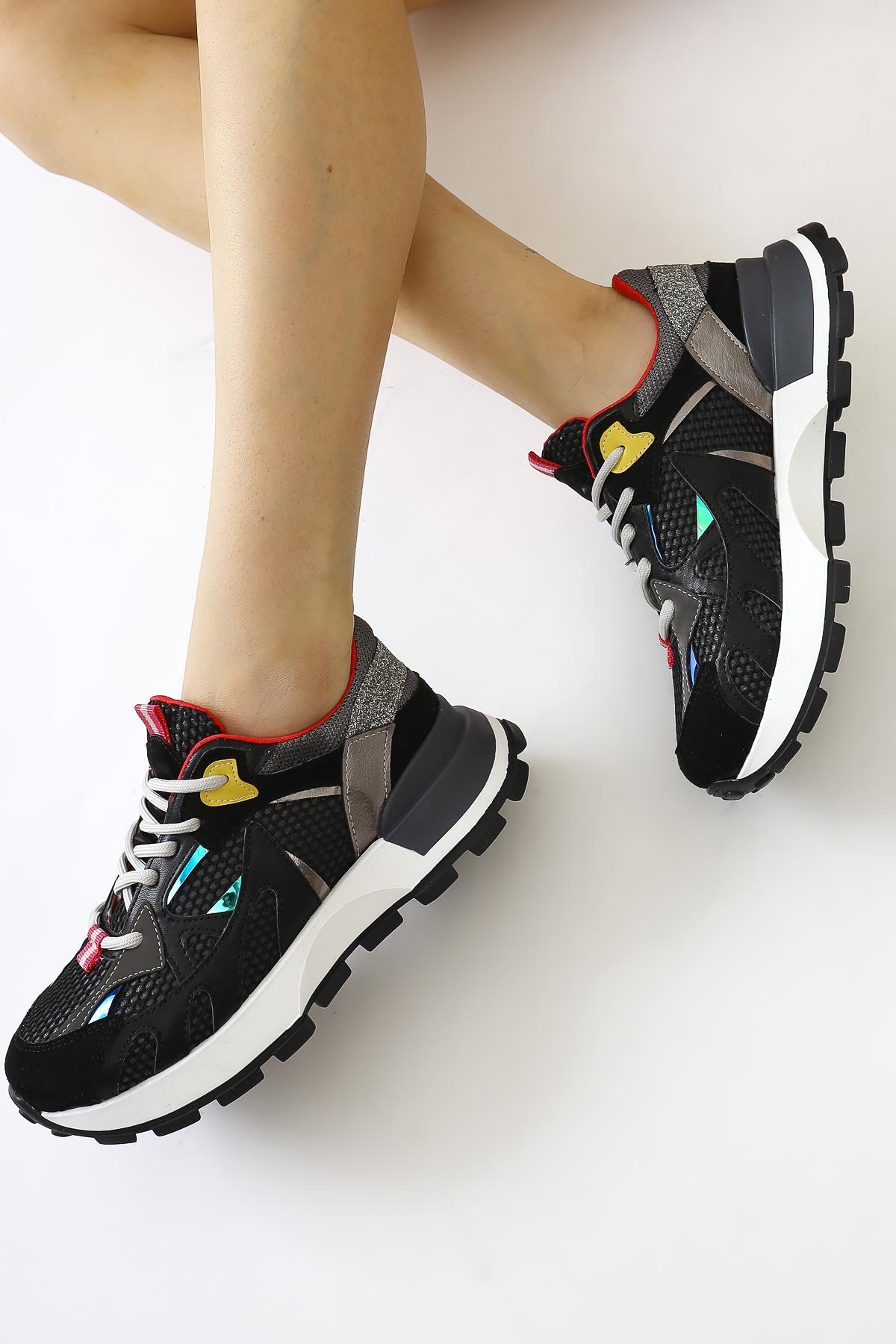 Moe Siyah File Detaylı Bağcıklı Sneakers