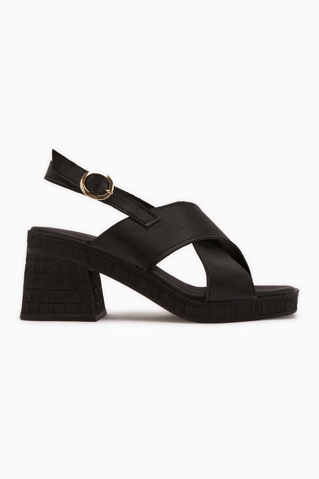 Hena Siyah Çapraz Bantlı Topuklu Kadın Sandalet