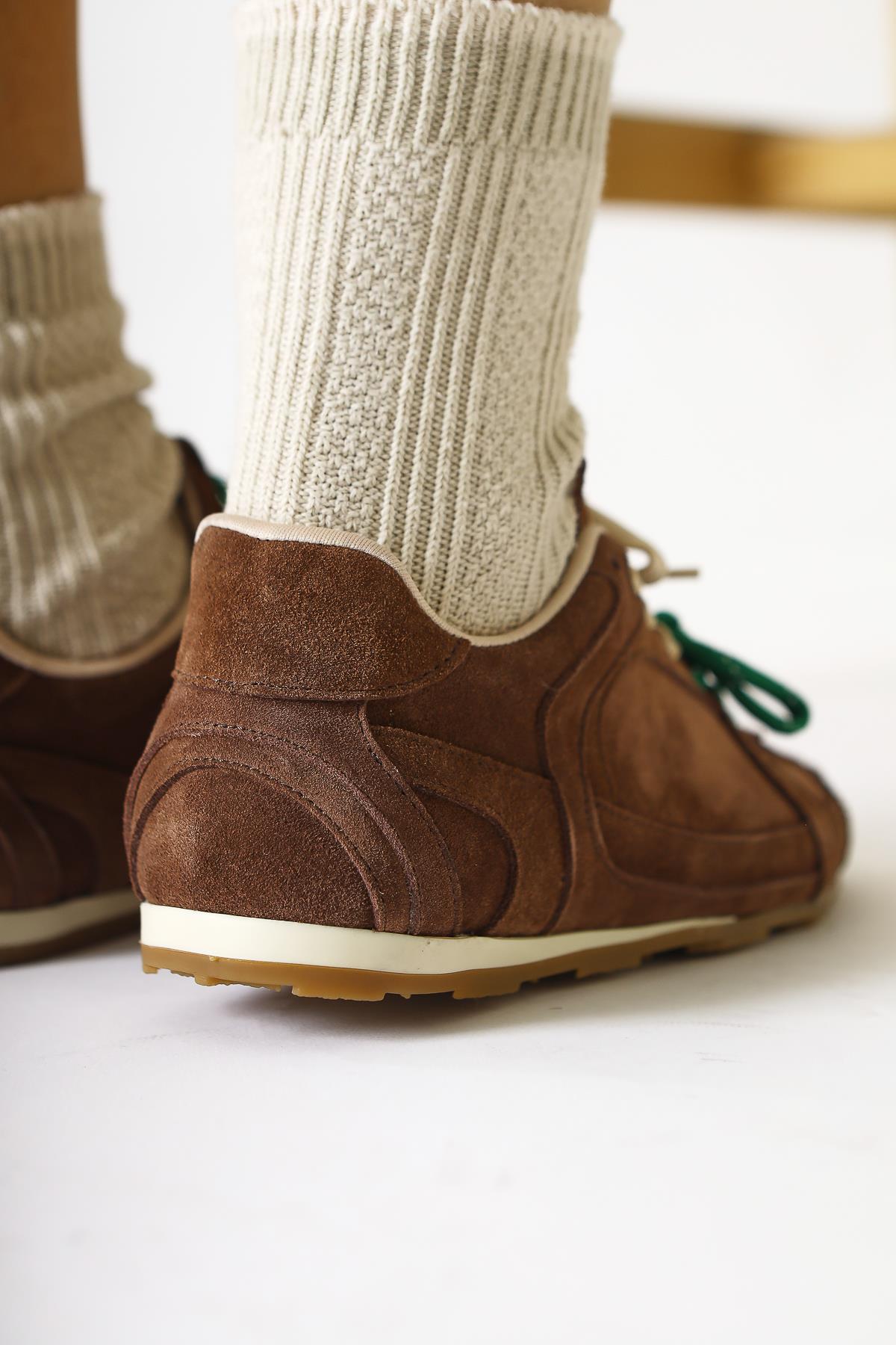 Hakiki Deri Sue Vizon Süet Çift Bağcıklı Sneakers