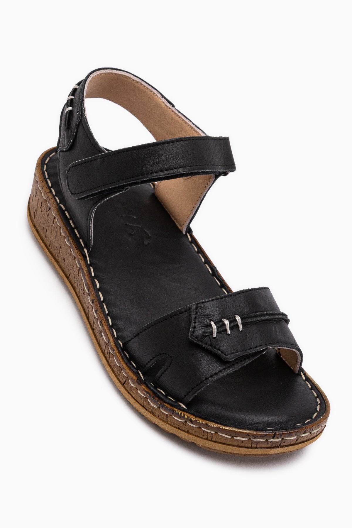 Leone Hakiki Deri Siyah Kadın Sandalet