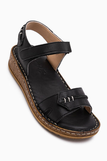 Leone Hakiki Deri Siyah Kadın Sandalet