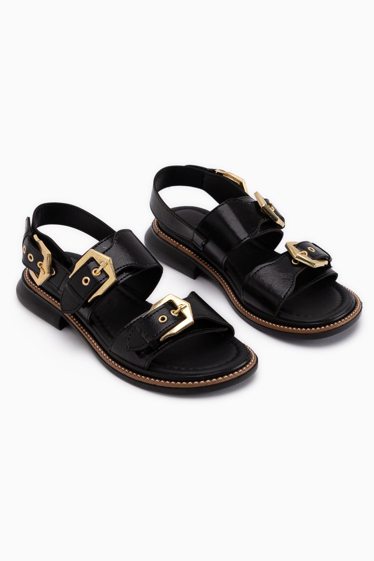 Liena Siyah Çift Tokalı Kadın Sandalet