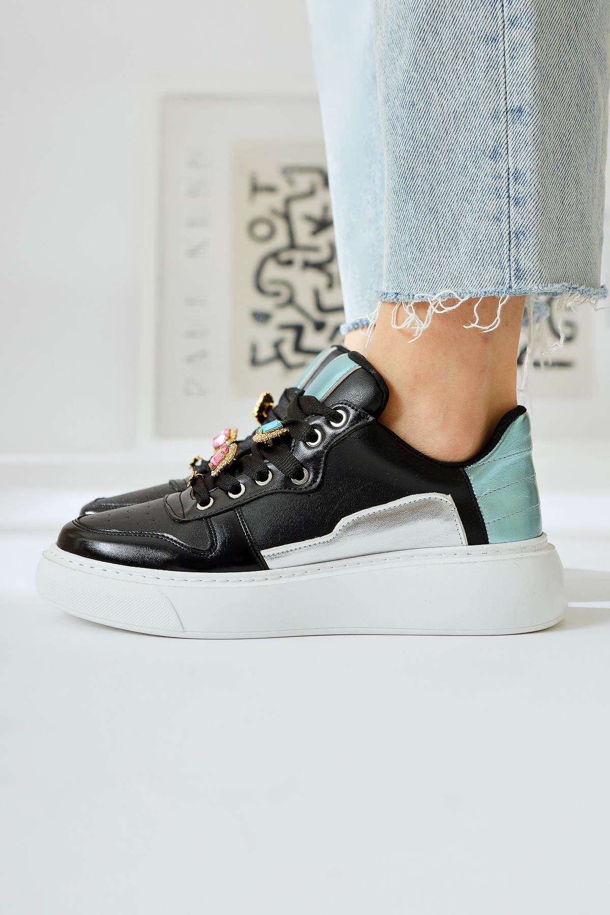 Deena Siyah Kalın Tabanlı Taş Detaylı Sneakers