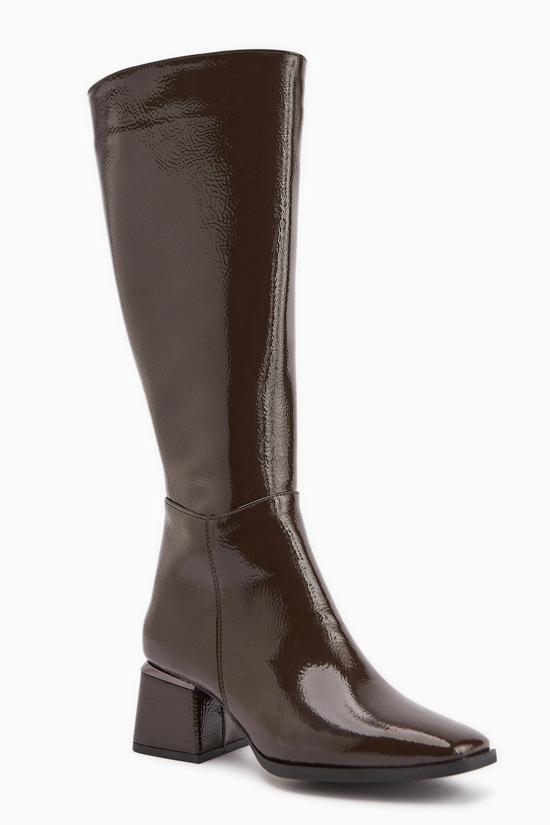 Miami Kahve Rugan Küt Burunlu Çizme