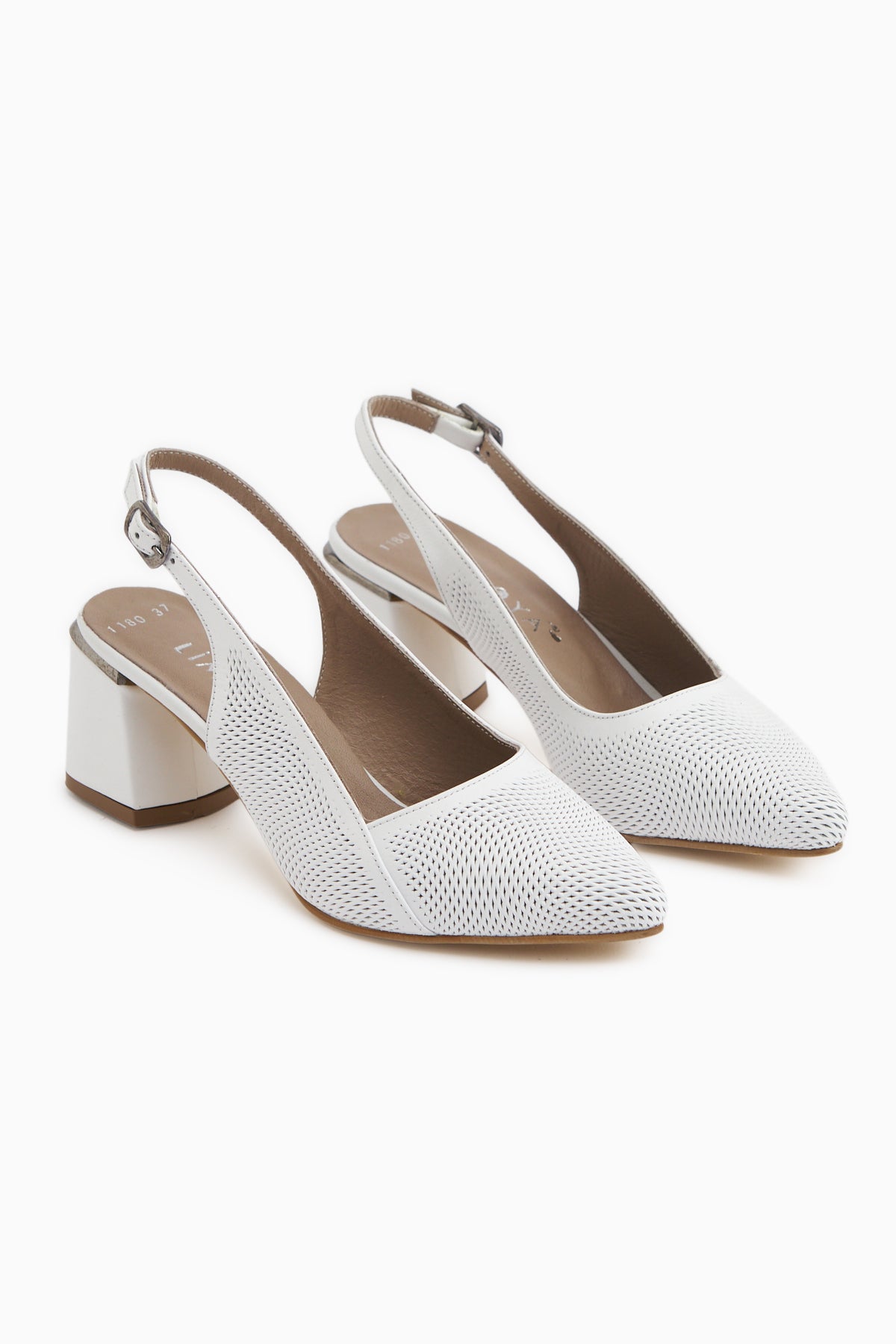 Donia Hakiki Deri Beyaz Topuklu Kadın Sandalet