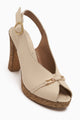 Bernis Hakiki Deri Bej Tokalı Platform Topuklu Kadın Ayakkabı