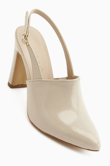 Maisa Bej Sivri Burunlu Slingback Kalın Topuklu Kadın Ayakkabı