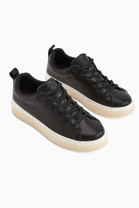 Lina Hakiki Deri Siyah Kadın Sneaker Ayakkabı