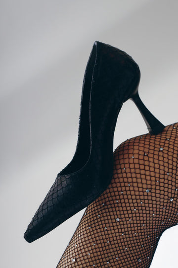 Celestine Siyah Balık Pulu Dokulu Sivri Burunlu Stiletto