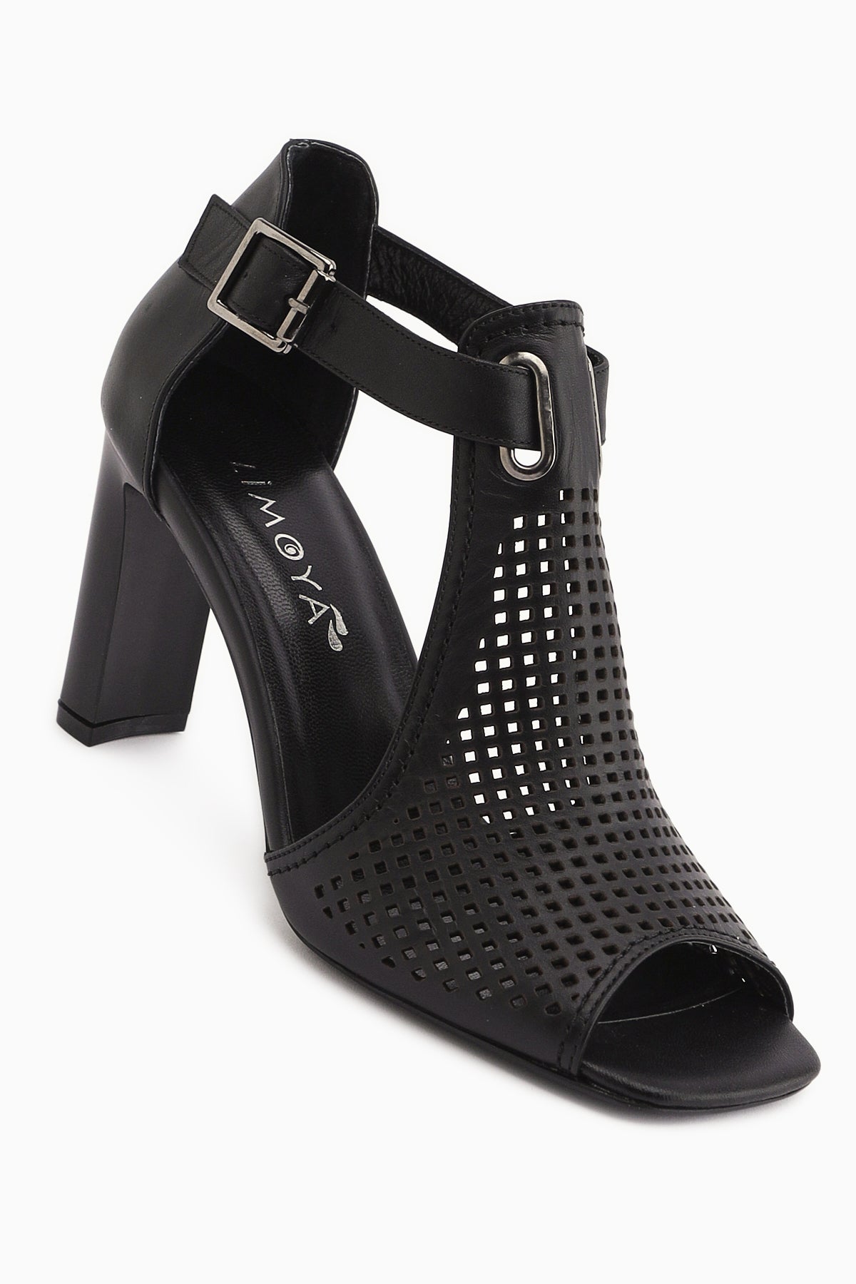 Monica Hakiki Deri Siyah Bilekten Tokalı Kalın Topuklu Kadın Ayakkabı