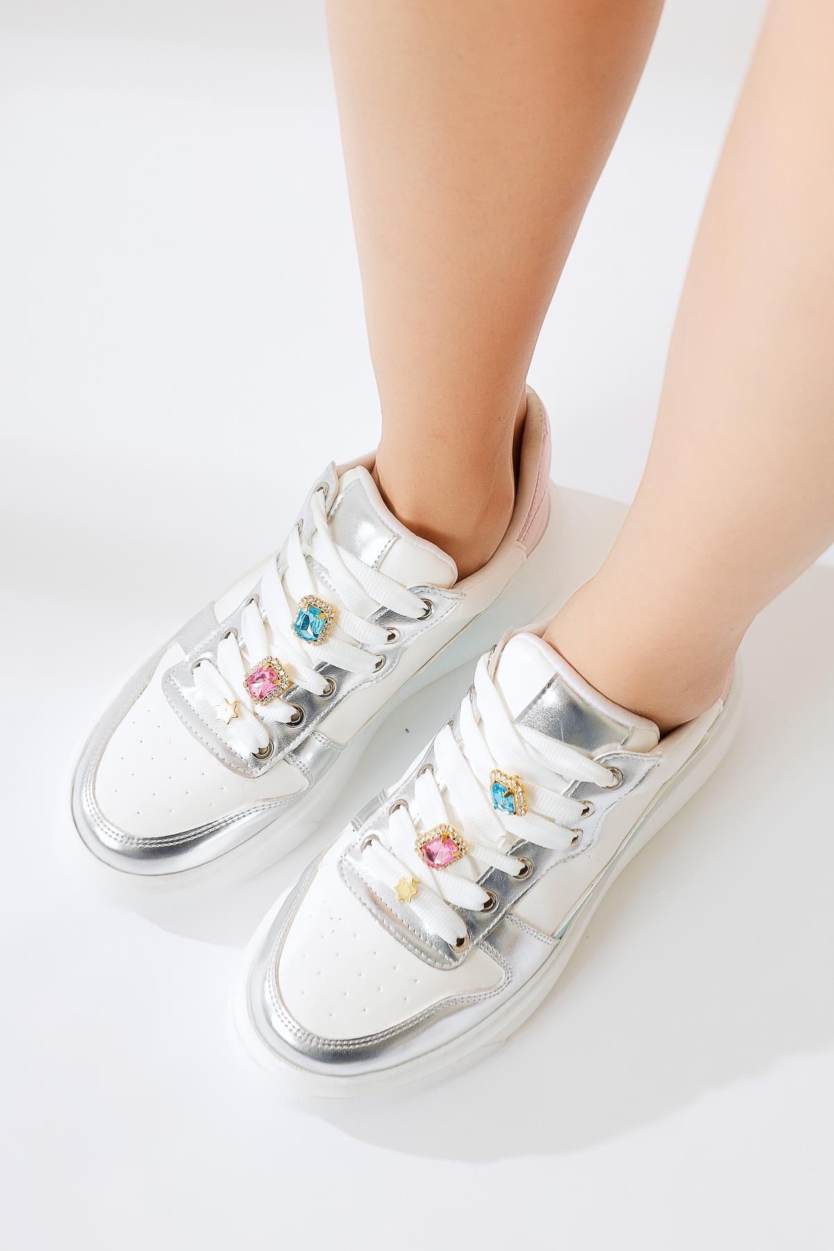 Deena Beyaz Kalın Tabanlı Taş Detaylı Sneakers