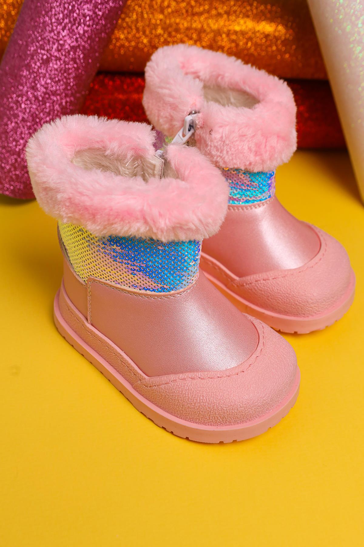 Eleen Pembe Pullu İçi Kürklü Bebe Bot