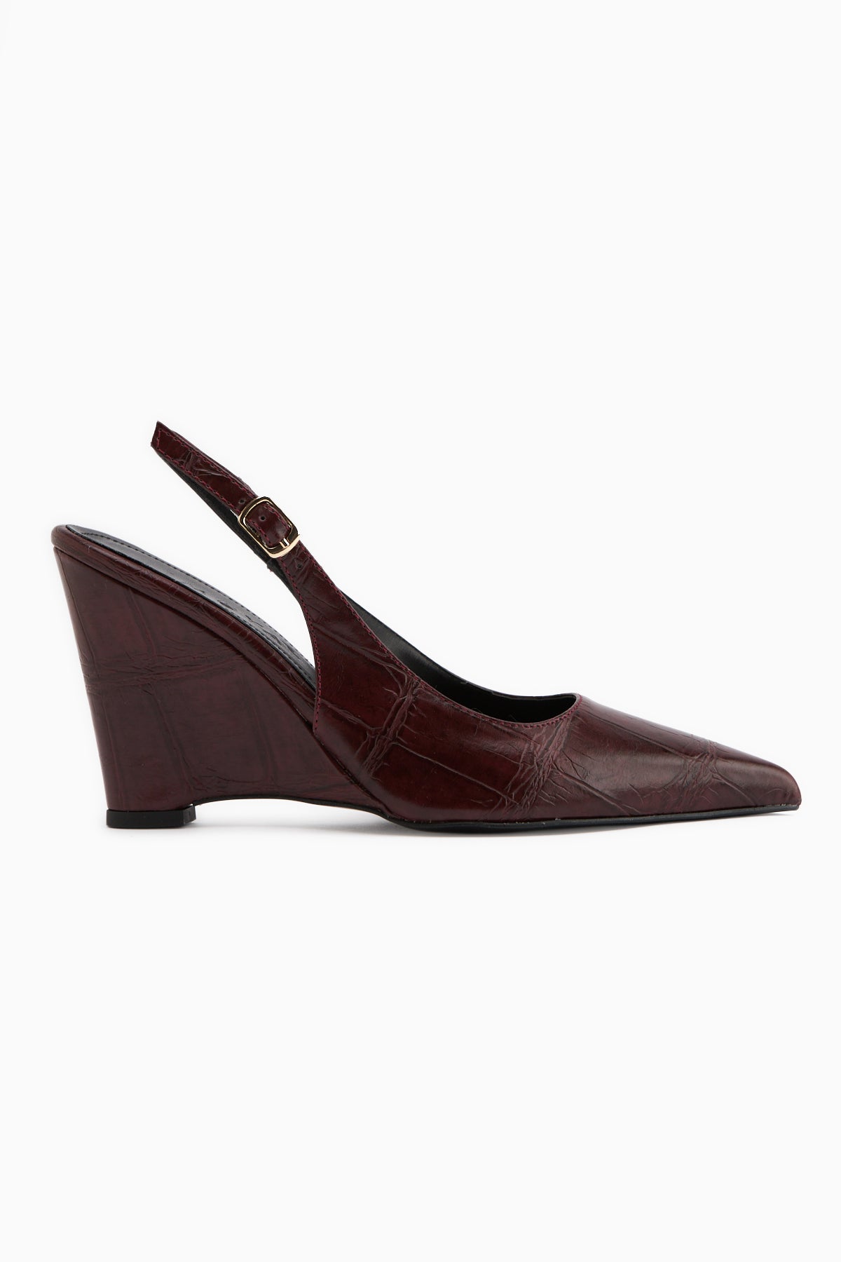 Tira Bordo Dolgu Topuklu Sivri Burunlu Kadın Sandalet