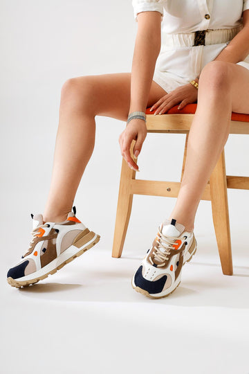 Siska Lacivert-Krem Bağcıklı Yüksek Taban Sneakers