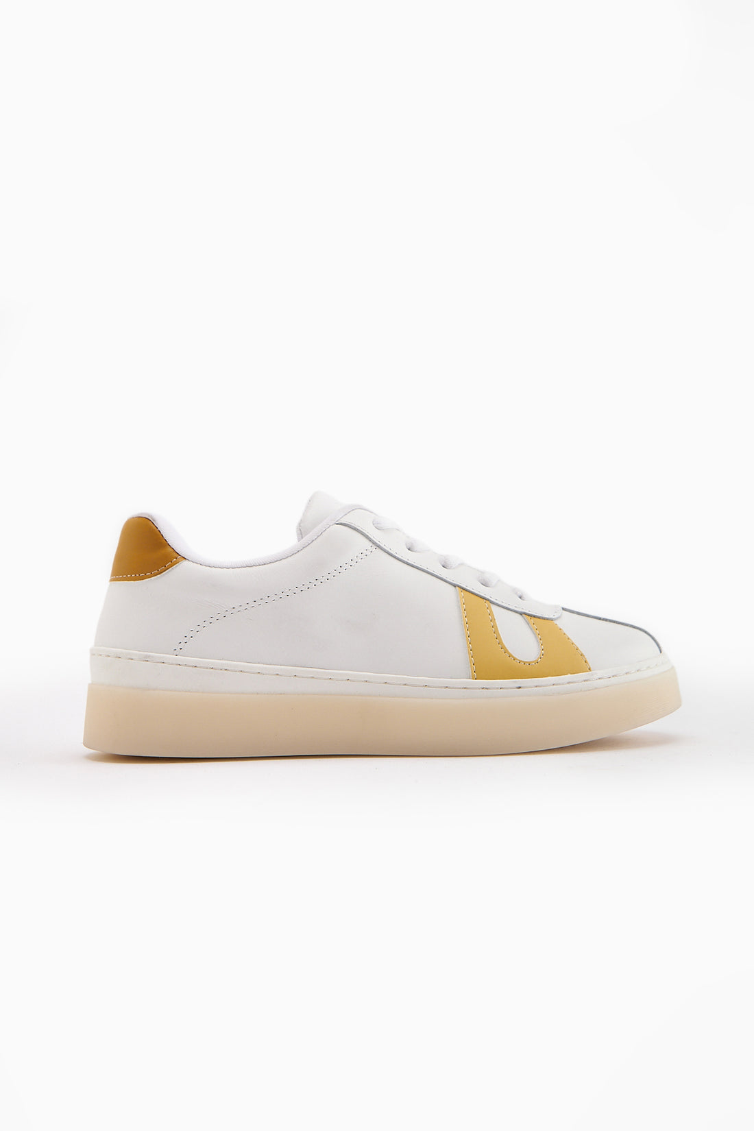 Eddie Hakiki Deri Beyaz Sarı Sneaker Kadın Ayakkbı