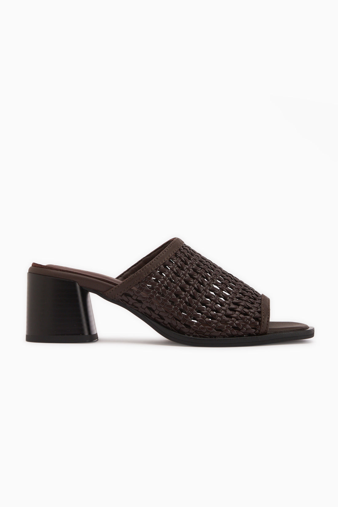 Luzia Hakiki Deri Kahve El Örgüsü Topuklu Kadın Terlik