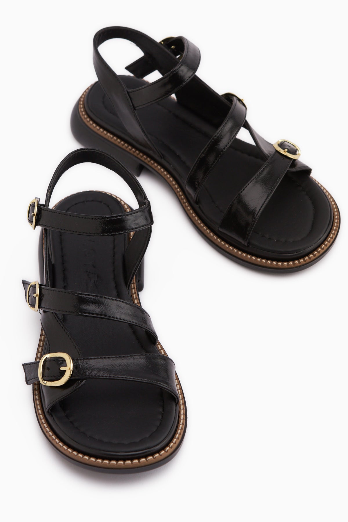 Myra Siyah Çift Bantlı Kadın Sandalet