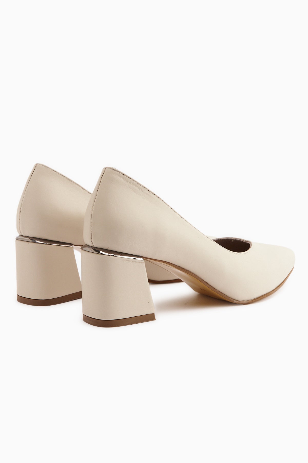 Ferida Hakiki Deri Bej Kalın Topuklu Kadın Ayakkabı