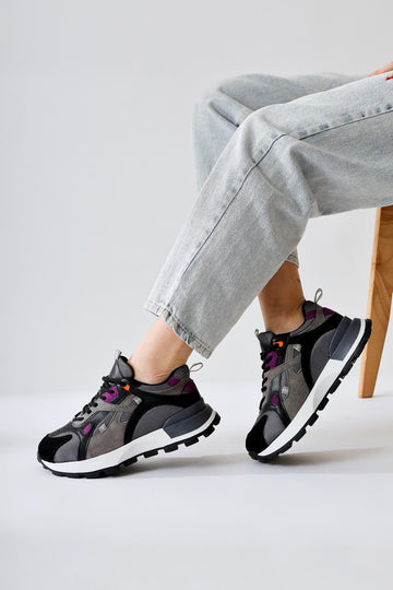 Siska Siyah Süet Bağcıklı Yüksek Taban Sneakers