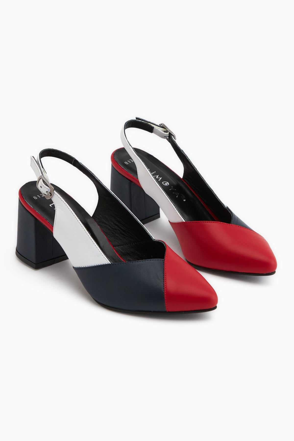 Brenda Hakiki Deri Kırmızı Lacivert Kadın Topuklu Sandalet