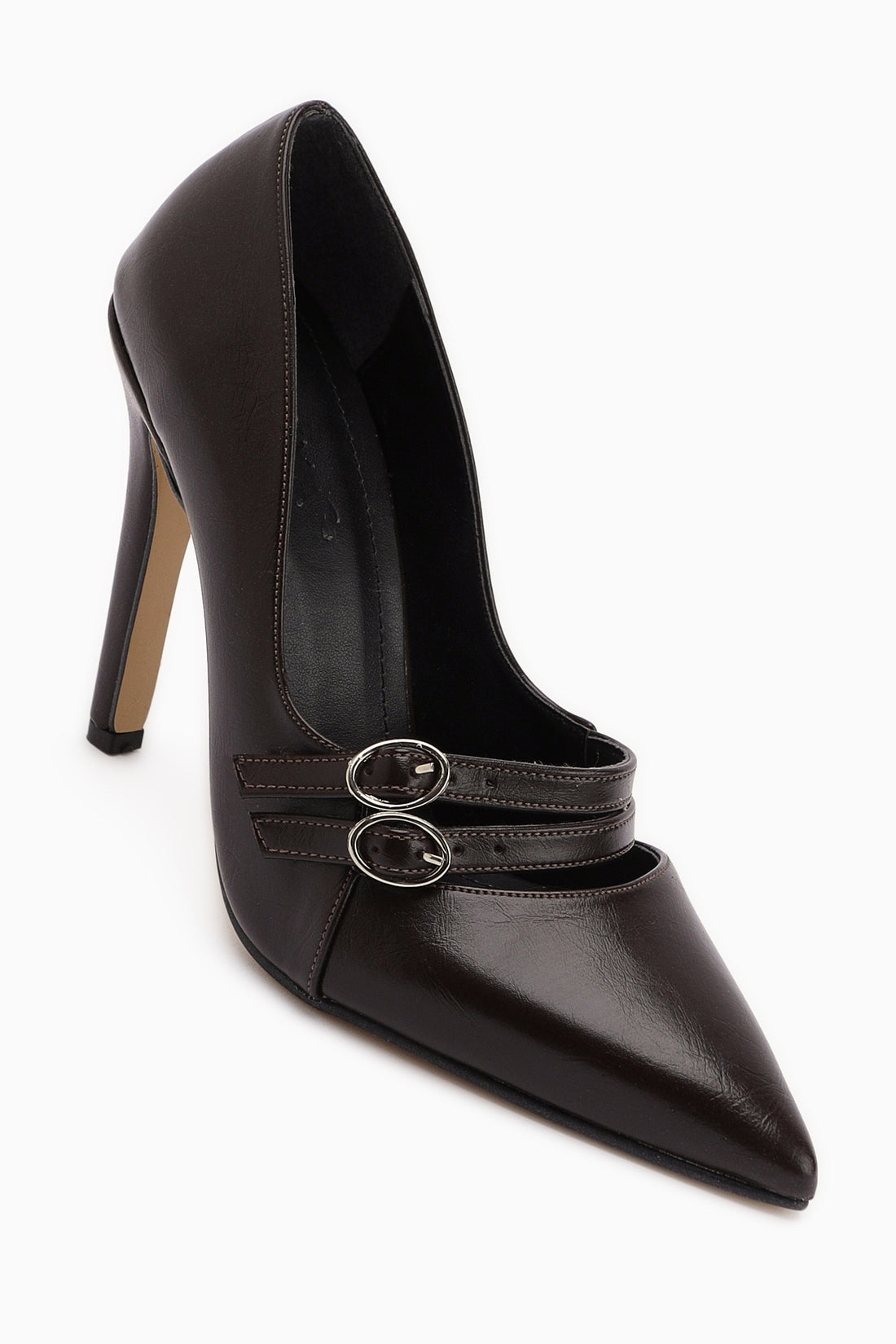 Blanka Kahve Çift Tokalı Stiletto Kadın Topuklu Ayakkabı