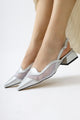 Thamara Gümüş Rugan Sivri Burunlu File Detaylı Kısa Topuklu Ayakkabı
